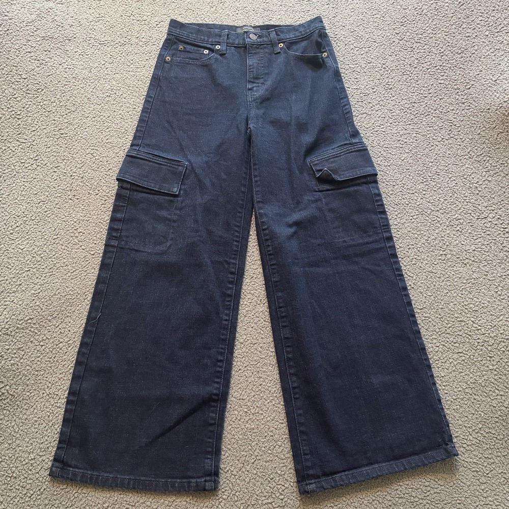 Banana Republic Straight High Rise Cargo Wide Leg Jeans Blue Denim Women's 27/4